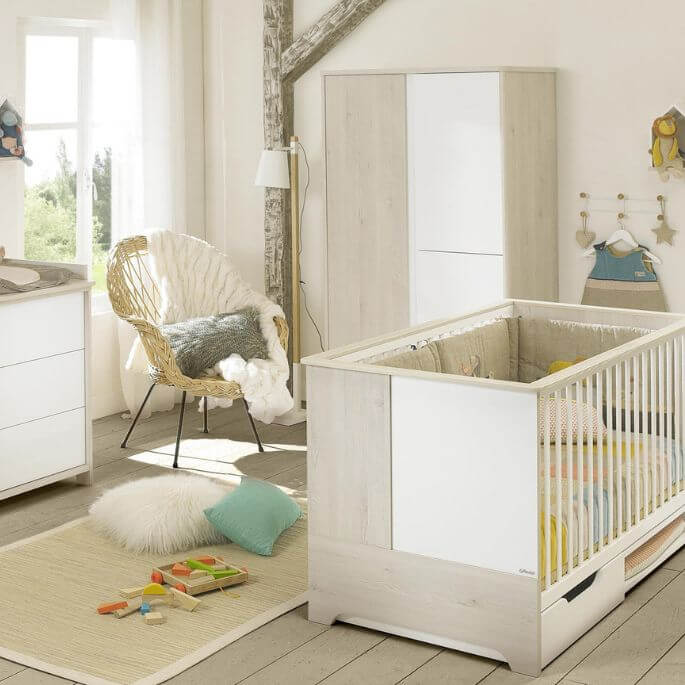 Lit bébé évolutif scandinave blanc/chêne Edisson